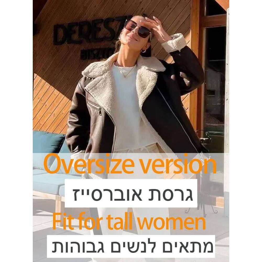 Suninheart Fashion Winter Warm Faux Fur Jacket Women Long Sleeve Moto Biker Zipper Jackets Coat Female Autumn Casual Lapel coat