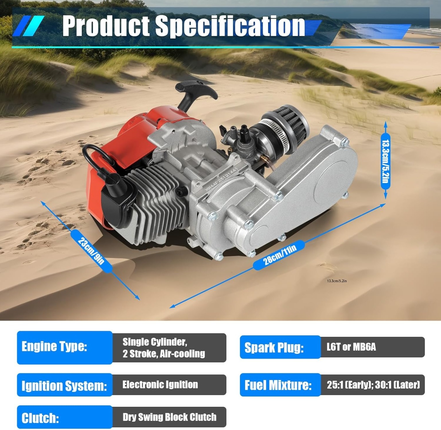 49cc 50cc 2 Stroke Racing Engine Motor, Gasoline Engine Single Cylinder Pull Rope Start Motor for Dirt Bike Pocket Bike ATV Scooters, Pocket Bike Engi