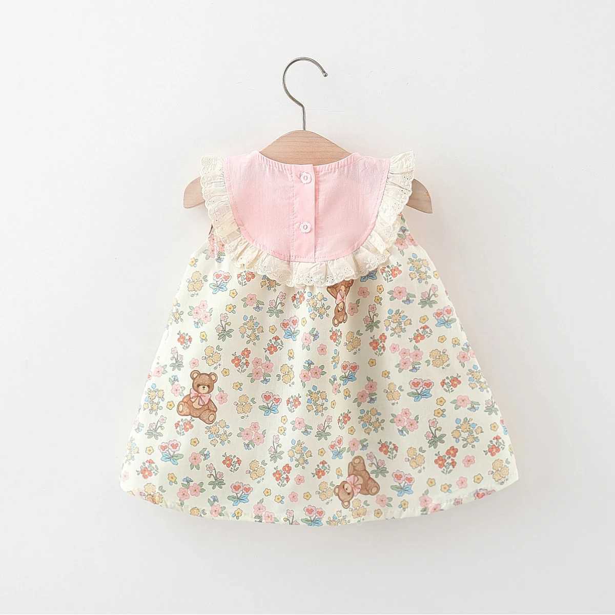 Summer Baby Girls New Dress Is A Teddy Bear Floral Lace Embroidered Cotton Dress Suitable for Babies Aged 0-4 X250528
