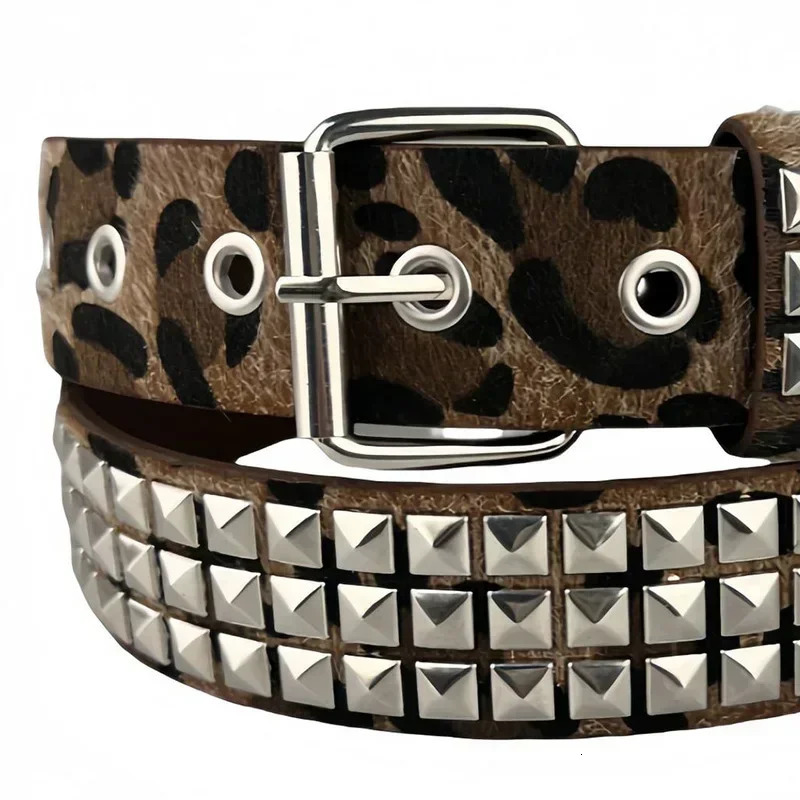 Women Camouflage Leopard Belts Heavy Metal Belt Y2K Rivet Inlay Faux Leather Belt Punk Hip Hop Rock Air Eye Jeans Decoration 250520