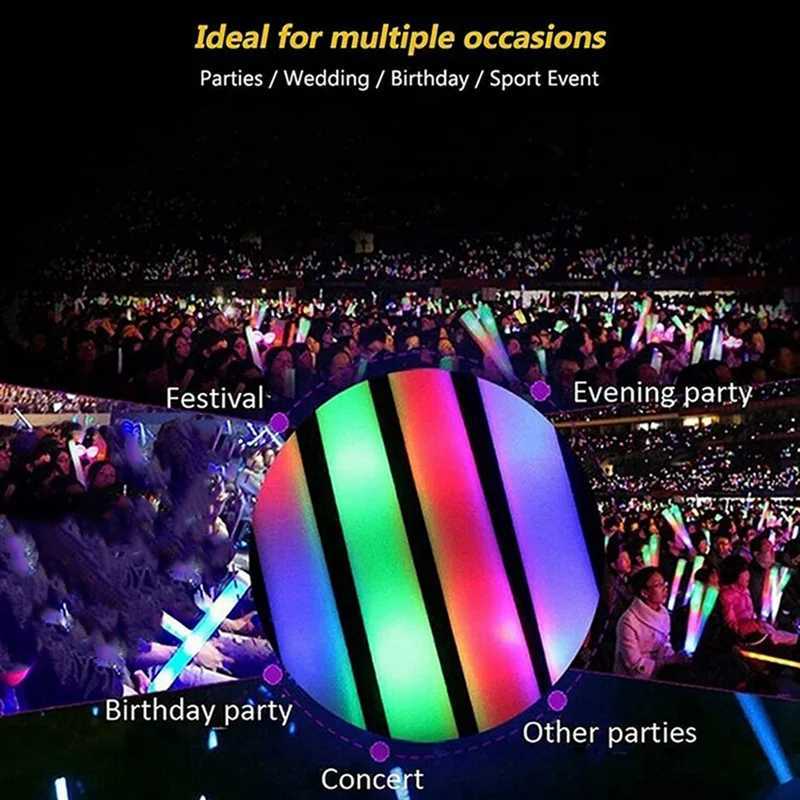 RM-6Pcs Light Up Foam Sticks LED Foam Sticks LED Foam Sticks Glow Batons With 3 Modes Flashing Effect For Party Concert And Even W250528