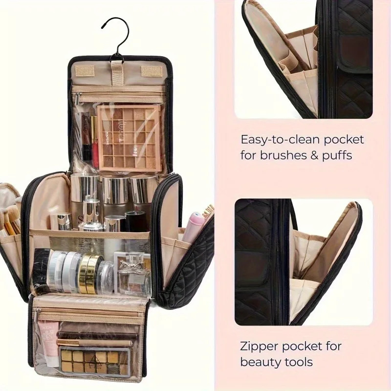 Makeup Bag for Women with Hanging Hook Large Portable Capacity Organizer Travel Case for Toiletries and Cosmetics 250527