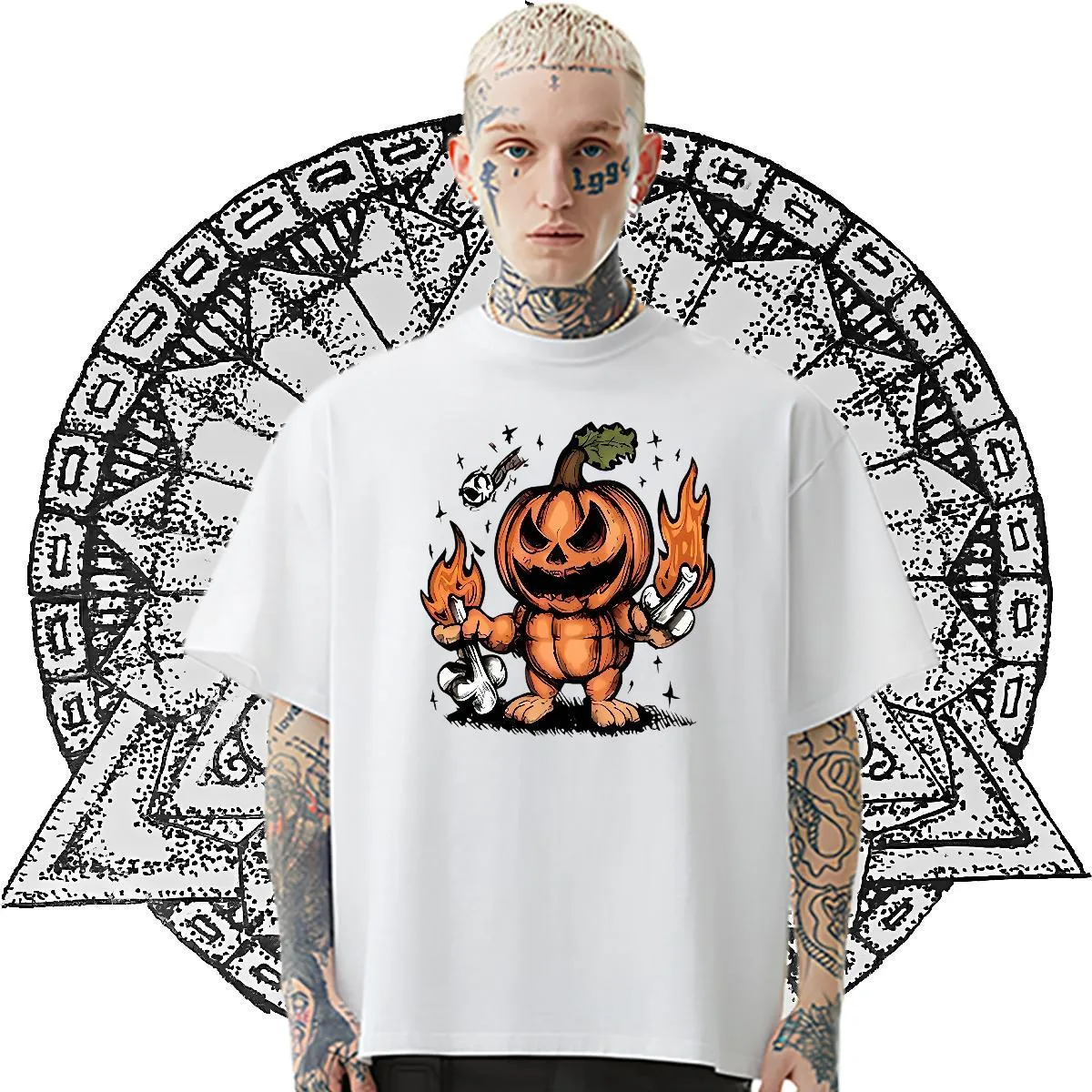 Fashion Casual T-Shirts for Men 230g 100% Cotton halloween Summer Casual Tee Shirt Round Neck Short Sleeve Comfortable Men Clothes T-Shirt DIY Printed