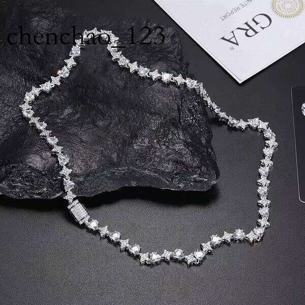 Heart Moissanite VVS1 Sier For Women Iced Out Chain Link Necklace Unisex Fine Hip Hop Jewelry