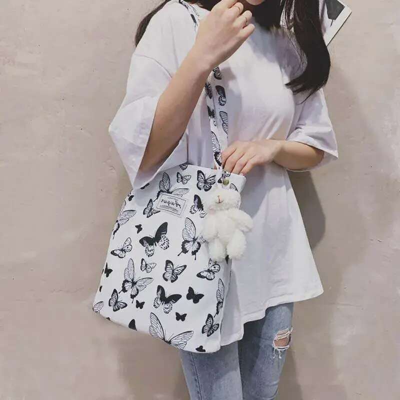 Casual Tote Butterfly Leopard Zebra Cow Print Shoulder Women Handbag Totes Ladies Cute Canvas New 2024 Shopping Bag