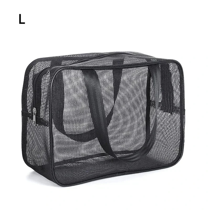 Mesh Wash Beach Bag Men Women Portable Hand-held Travel Storage Cosmetic Pouch Black Fitness Bath Pocket Bath Organizer 250528