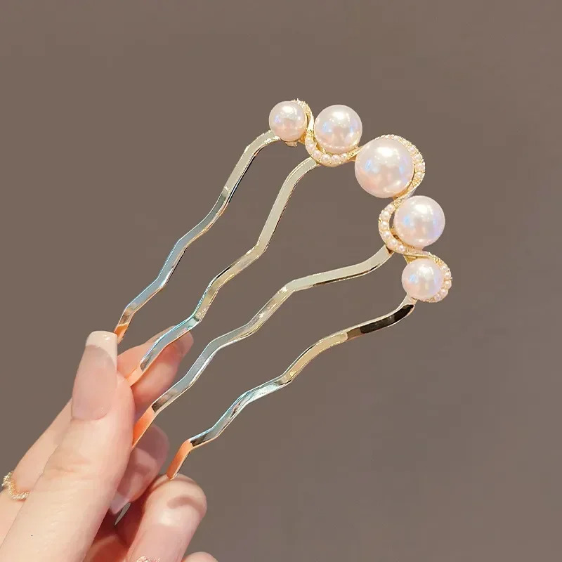 2pcs Korean U Shaped Pearl Hairpins Hair Clips for Women Elegant Metal Forks Vintage Styling Tools Gifts 250519