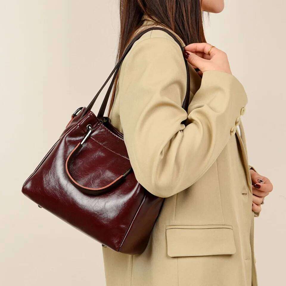 Hiqh Quality Oil Pu Leather Shoulder Hand For Sac Handbags Women Bags Designer Vintage Large Capacity Tote Bag
