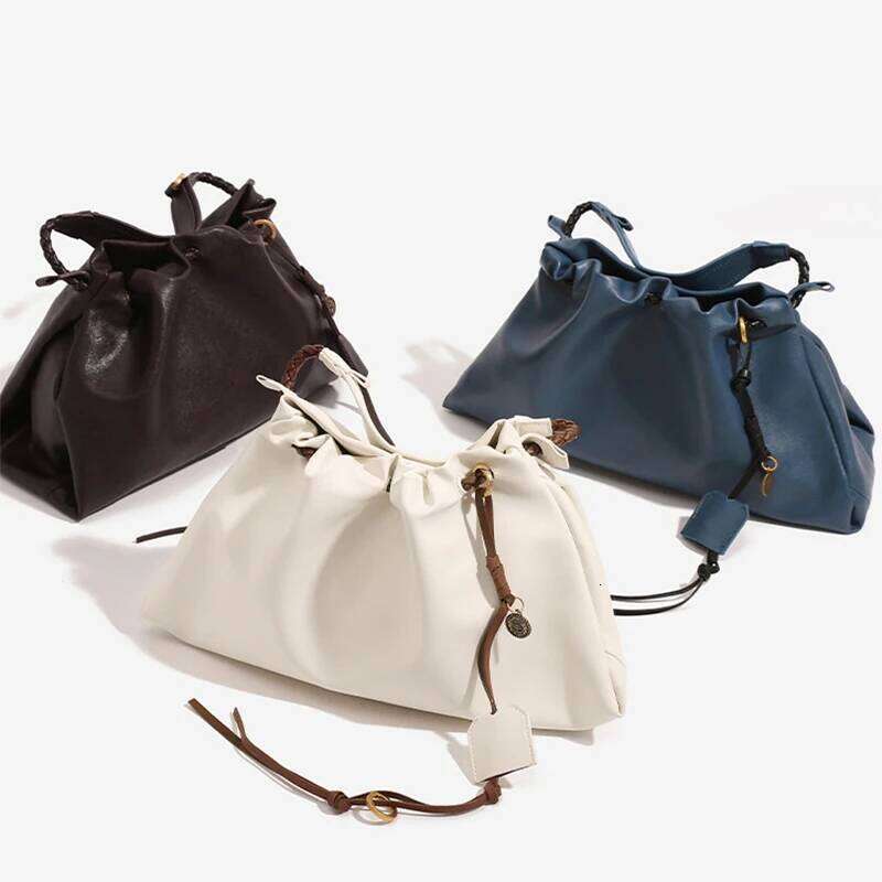 Drawstring Tote Light Brand New High-Quality Leather Simple Advanced Versatile Women's Handbag Shoulder Messenger Bag