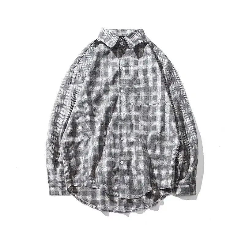 Hong Kong Style Plaid Shirt Mens Long Sleeve Loose-fit Korean Trendy Student Autumn Flannel Jacket Top Wholesale 250527