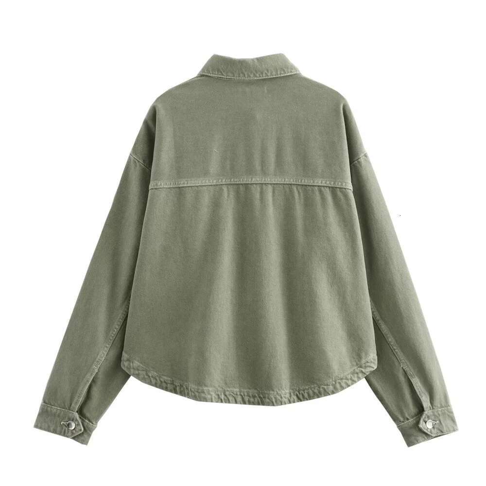 UNIZERA Summer New Women's Loose Casual Polo Collar Long Sleeve Patch Bag Decoration denim jacket