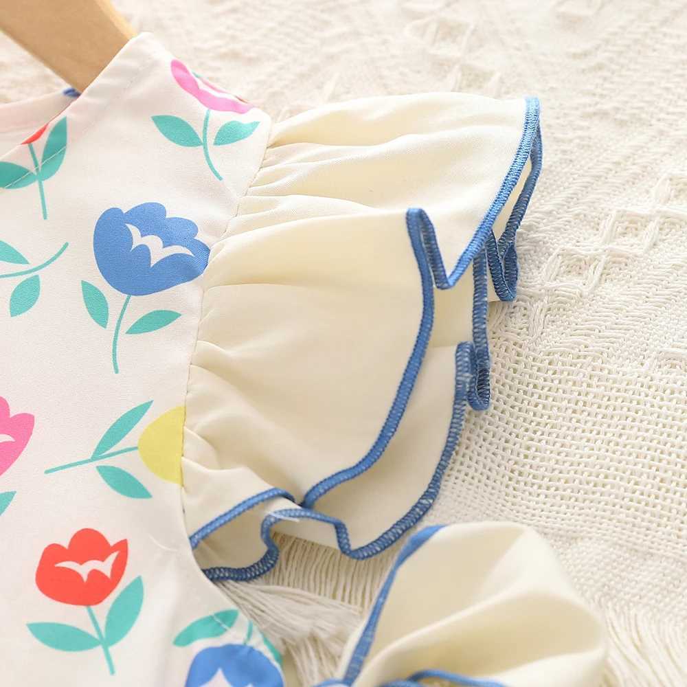 Humor Bear Summer Girls Dress Kids Clothing Little Fresh Retro Print Flying Sleeve Bow Tie Design Princess Dress For 2-6Y X250528