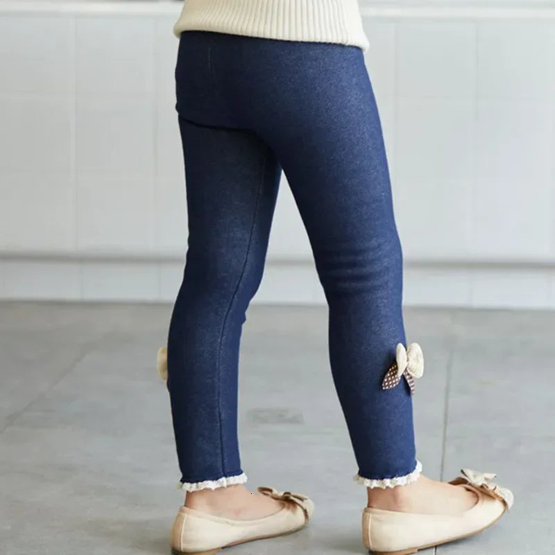 Girl Pants Autumn Winter Warm Children Trousers Baby Leggings Thicken Velvet Bowknot Kids Jean Anti Cold Girls Clothes 250528