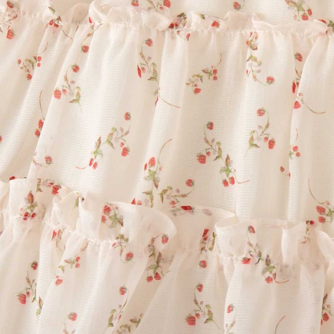 Baby Girl Dresses Summer Full Printed Floral Cherry Halter Girl Dresses Cute Cotton Multi Layer Girl Princess Dresses X250528