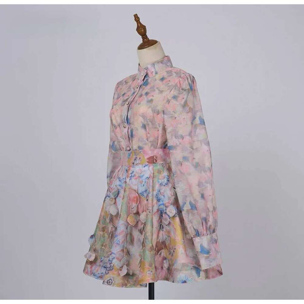 Women Vintage Floral Long Sleeve Shirt Tops And A-Line Skirts Suit 2025 Summer Holiday Birthday Two 2 Piece Sets