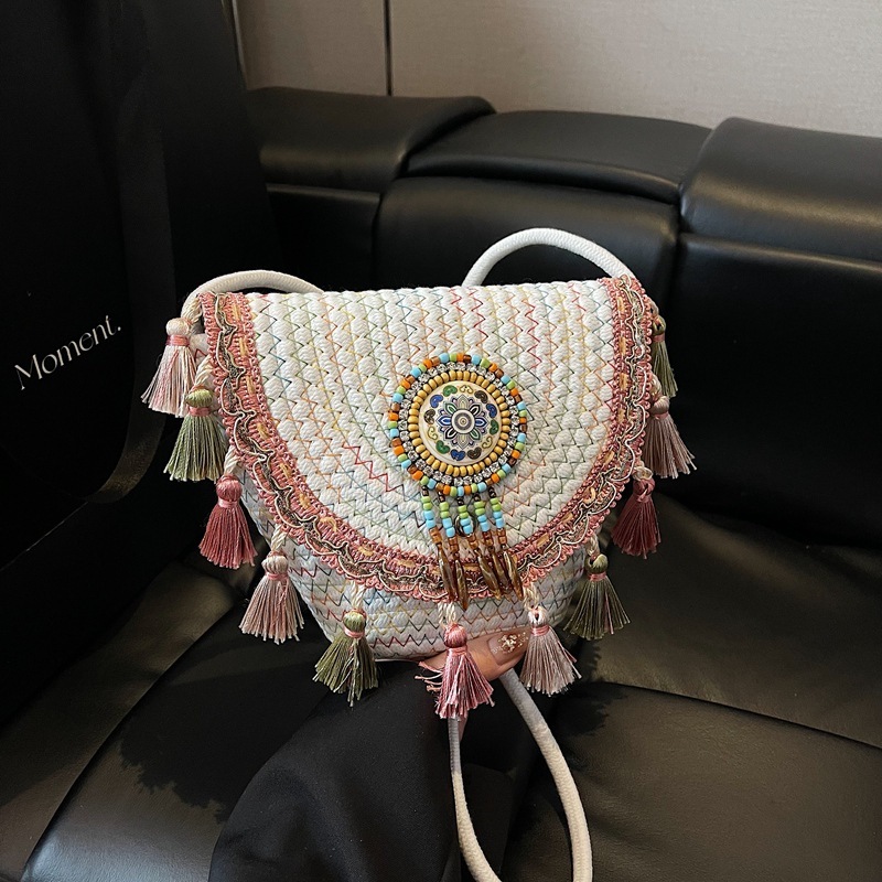 Luxury Brand Designer Bag Bohemian Style Grass 2025 Summer New Woven Hand-Held Tassel Letter Package Single Shoulder Crossbody Women's Bag