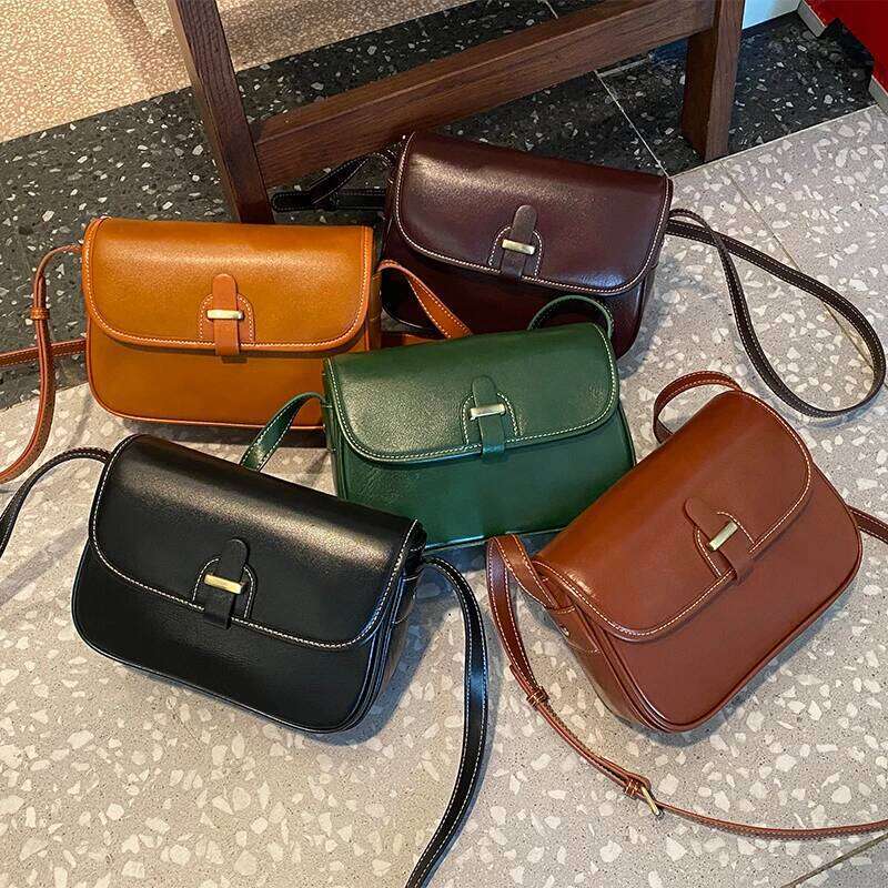 2023 New Women Female Genuine Leather Cross-Body Shoulder Messenger Lady Retro Vegetable Tanned Cowhide Square Tofu Bag