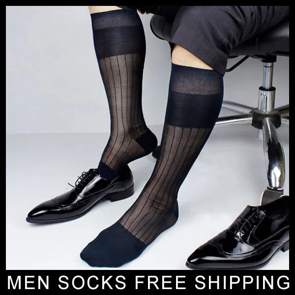 Super Quality Men TNT Nylon Silk Socks Sheer Formal Dress Socks Sexy Gay Transparent Stripe Business TNT Socks 250527