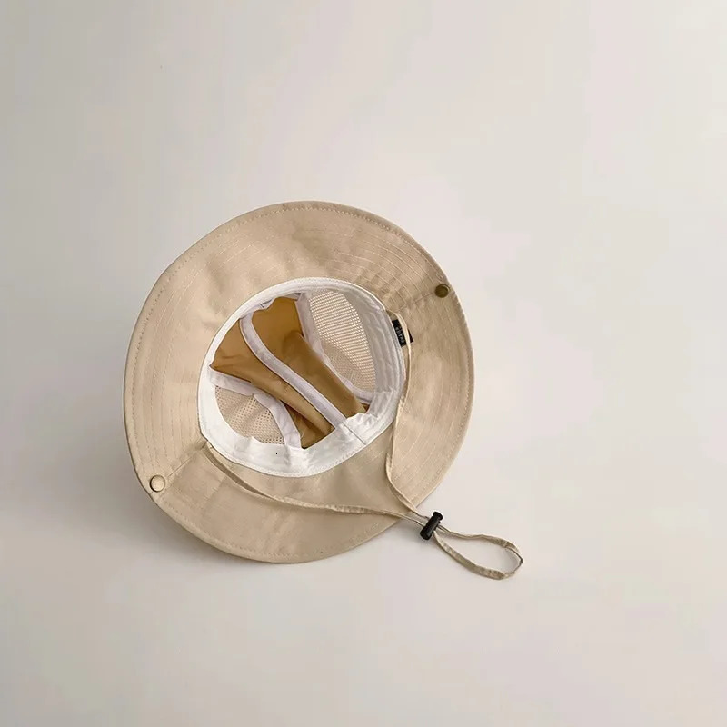 Quick Drying Mesh Thin Bucket Hats For Kids Outdoor Mountaineering Boys Girls Drawstring Basin Cap Summer Children Fisherman Hat 250528