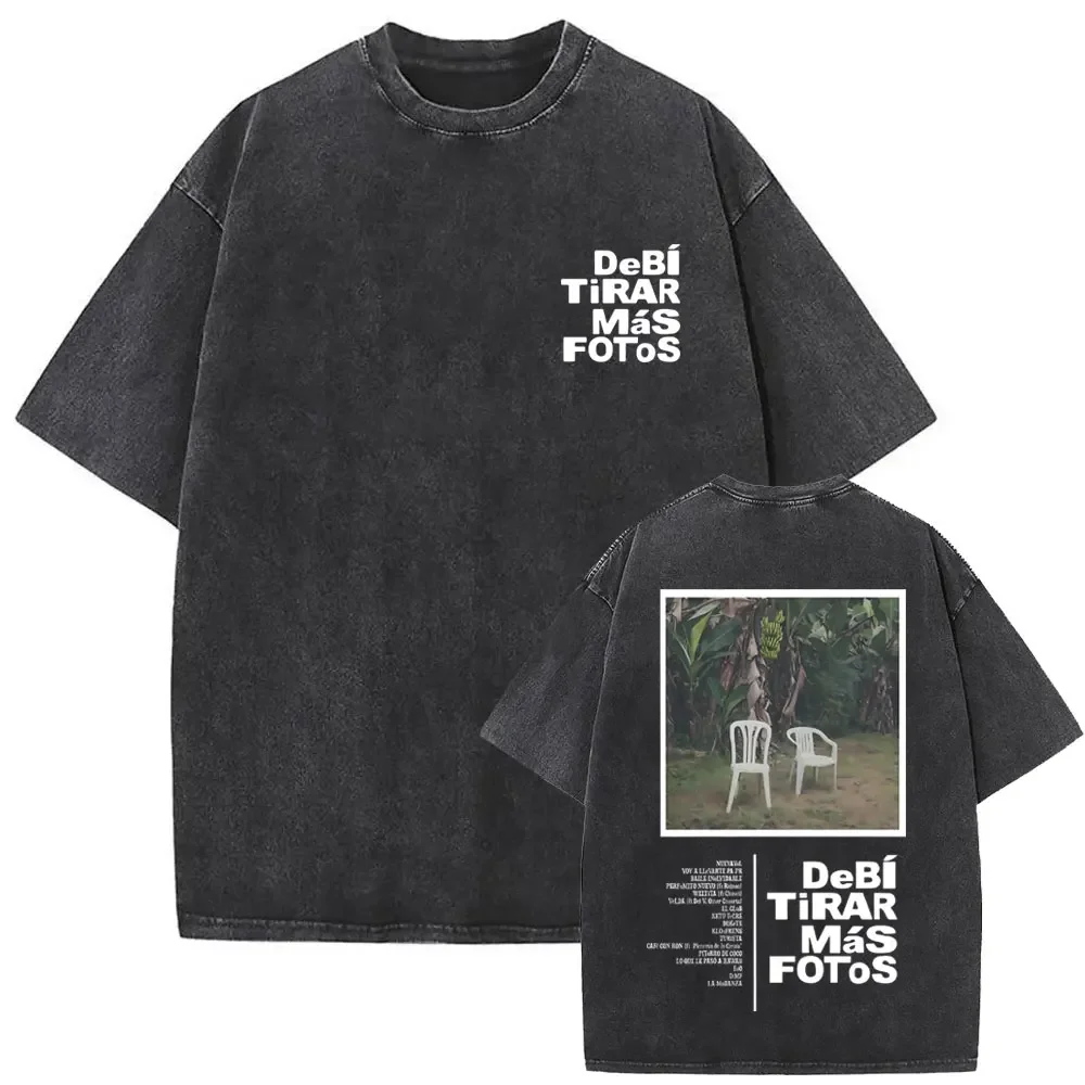 Rapper Bad Bunny DTMF DeBi TiRAR MaS FOToS Vintage Washed T-shirt Men Harajuku Short Sleeve Graphic Tees Streetwear Y2K Clothes XJ260131