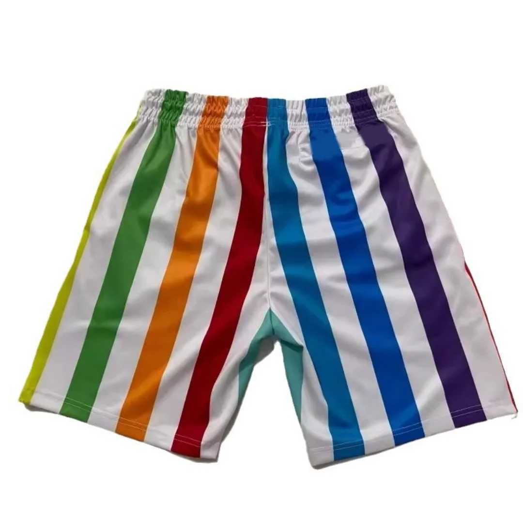 Summer Motorcycle Cycling Quick Dry Sport Shorts Unisex Style Mens And Womens Rainbow Striped Print Fashion Casual Shorts X250528