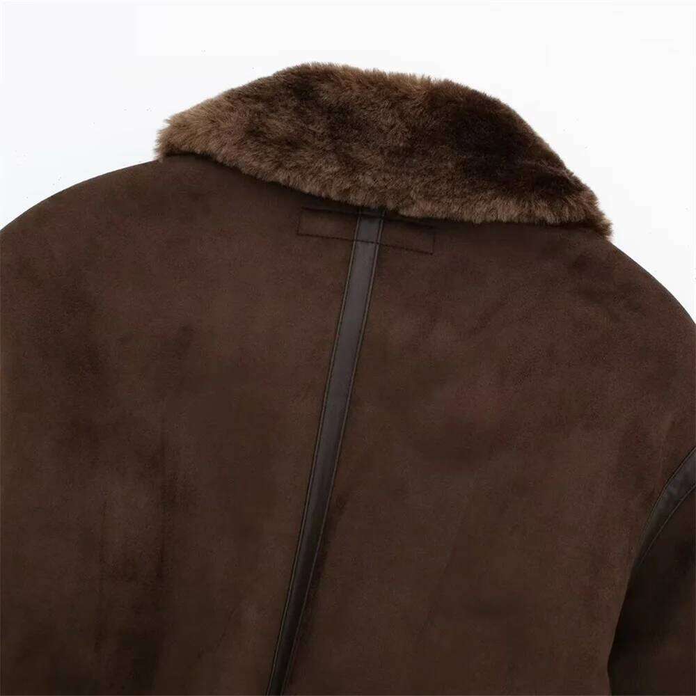 UNIZERA Autumn and Winter New Women's Casual Standing Neck Contrast Strap Decoration Loose Double sided Jacket Coat