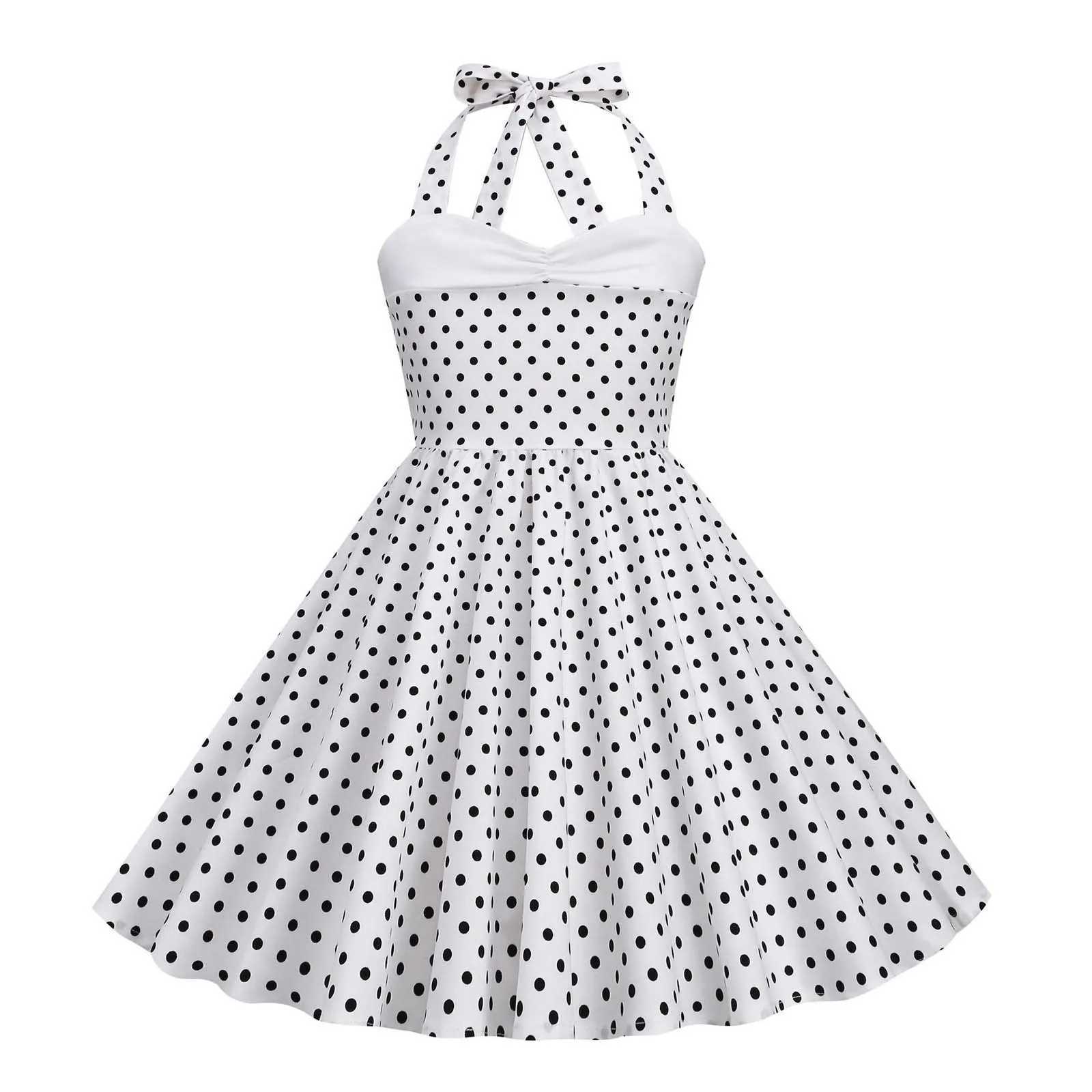 Kids Girls 50s Vintage Polka Dot Swing Party Rockabilly Dress Sleeveless Retro Peter Pan Doll Collar Wedding Casual Skater Dress X250528