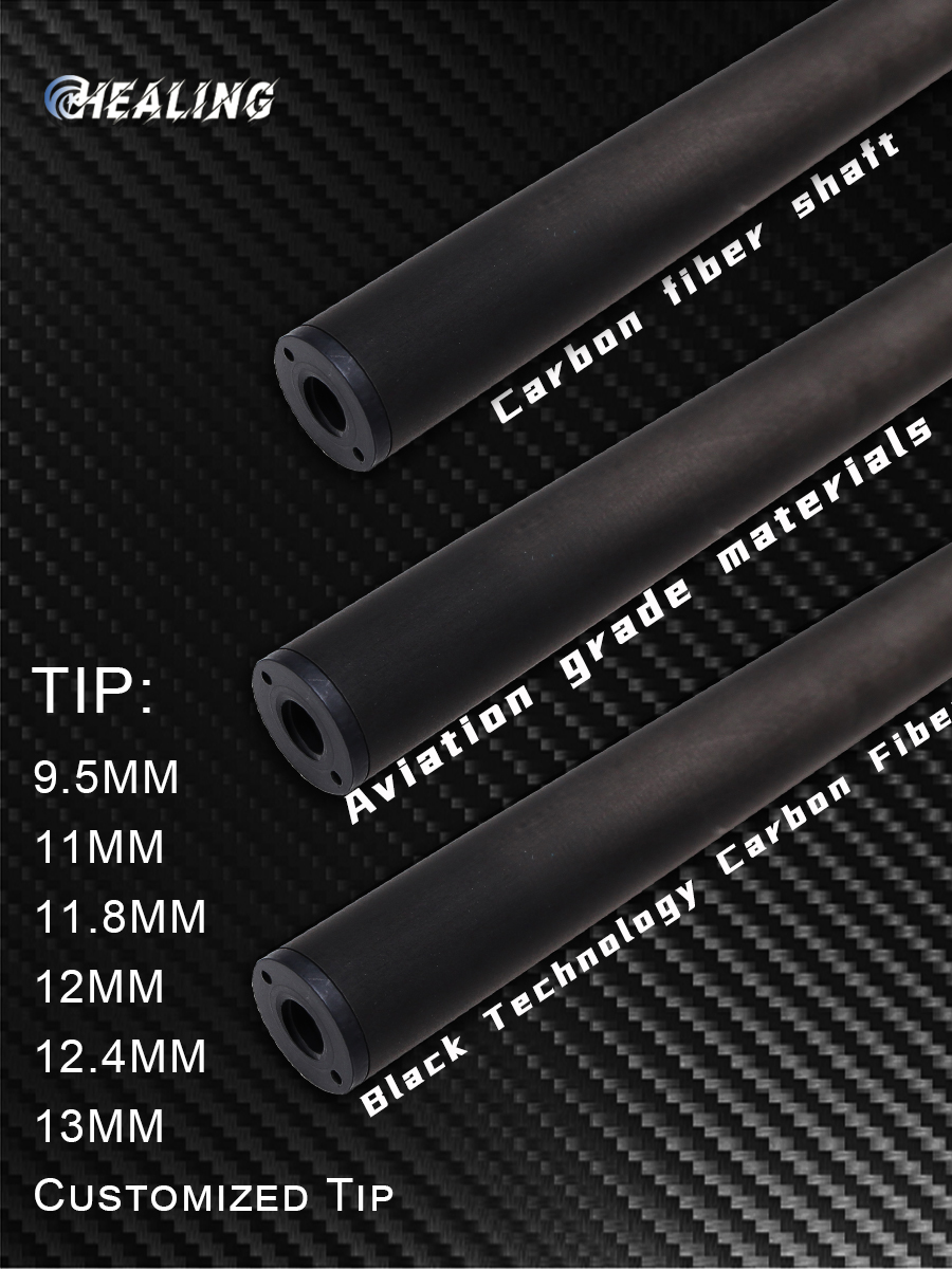 OKHEALING - 30in Uni-loc Joint Carbon Fiber Pool Cue Single Shaft, Customized Tip 9.5mm, 11mm, 11.8mm, 12mm, 12.4mm, 13mm, Low Deflection Technology, 