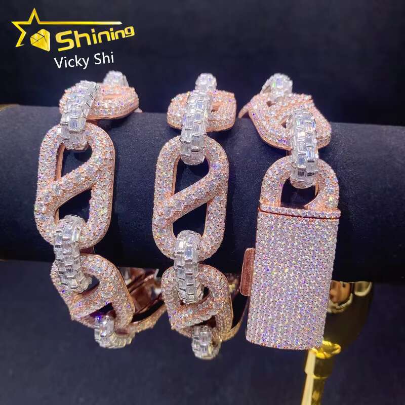 Rapper Luxury Hip Hop Jewelry 20MM Big Miami Cuban Necklace 925 Silver Two Tones Iced Out Moissanite Cuban Link Chain