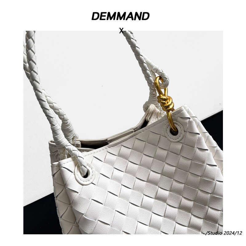 Tote Bag Braided Handbag New Genuine Leather Woven Parachute Shu Qi Same Style Handheld Basket Large Capacity Cowhide Bucket Bag Shoulder Bag