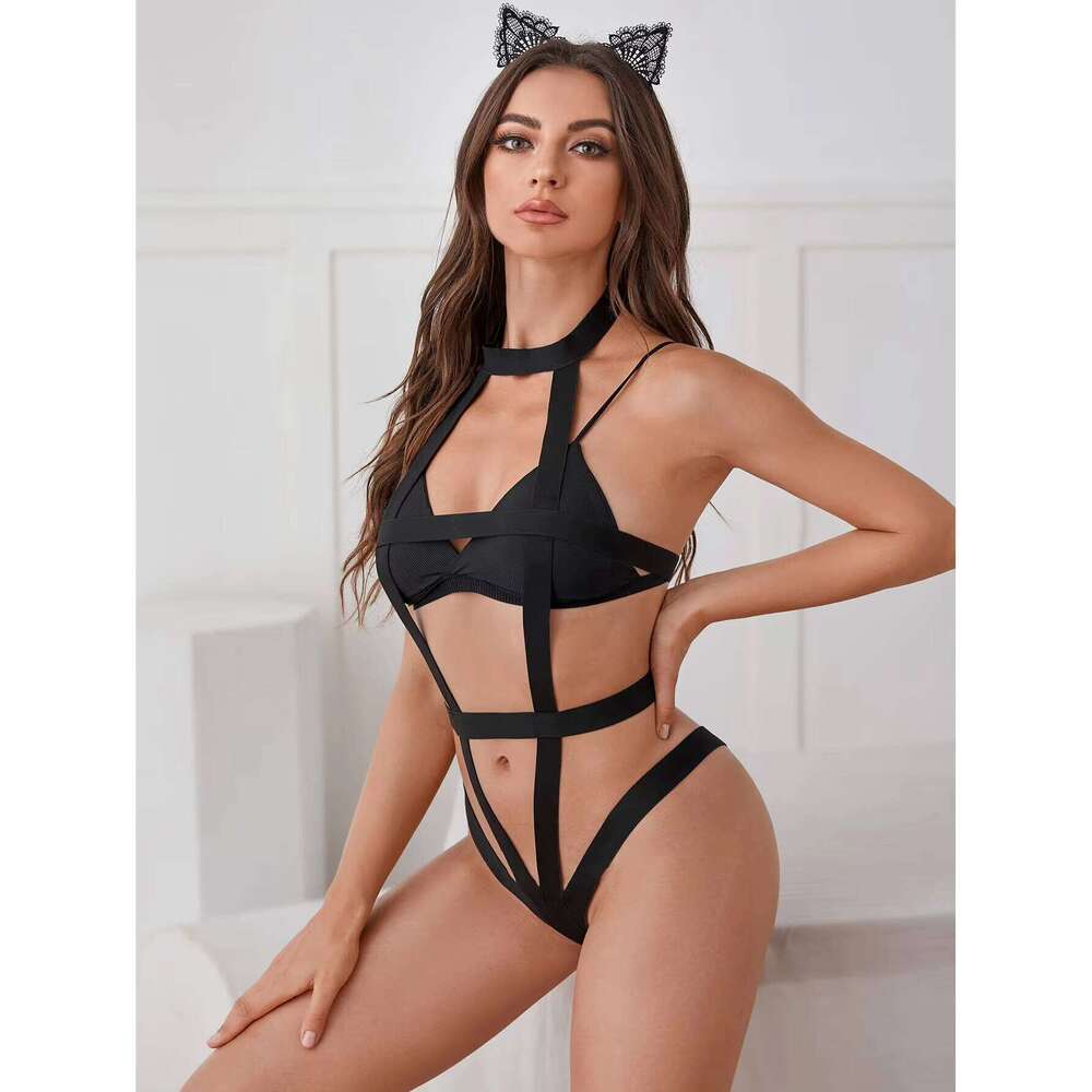 Women's Cute Anime Kawaii Cat Kitten Cosplay Strappy Lingerie Halter Micro Bra Panty Set