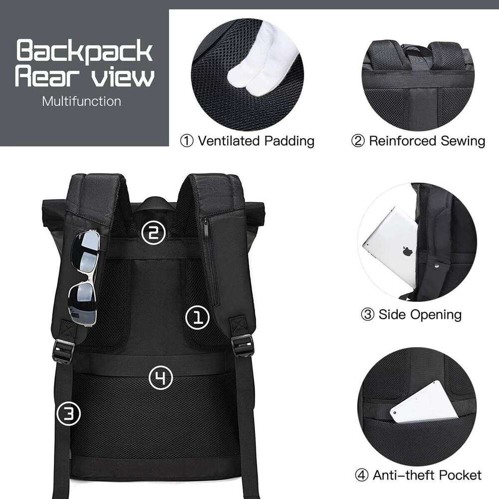 EverVanz Roll top Travel Waterproof PU Rucksack Men Women 17 Inch Laptop Bag Stylish College Backpack Schoolbag