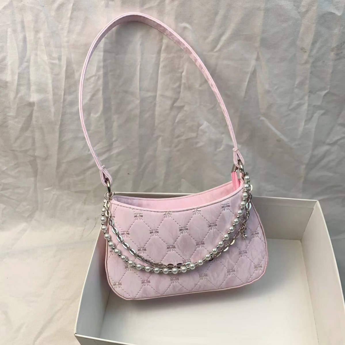 Luxury Brand Designer Bag Women's Bags Pure Desire Korean Pearl Metal Double Chain Armpit Commuting Women's Shoulder Bag