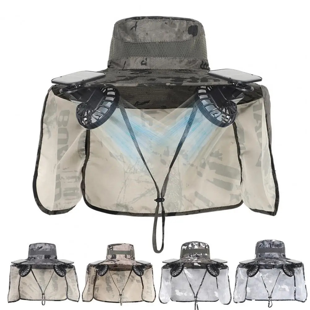 Sun Hat with 2 Fans Breathable Solar Fan Hat with Upf 50 Uv Protection 2 Solar Fans for Men Wide Brim Bucket Cap for Outdoor 250526