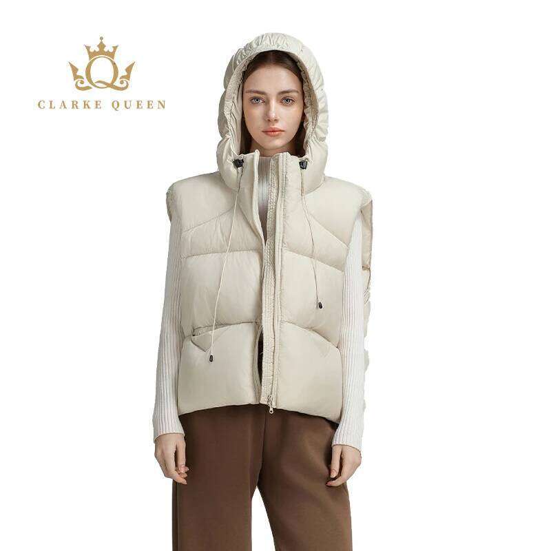 CLARKE QUEEN 90% White Duck Jacket Sleeveless Down Vest Woman Winter Light Weight Warm Coat Casual Gilet Puffer