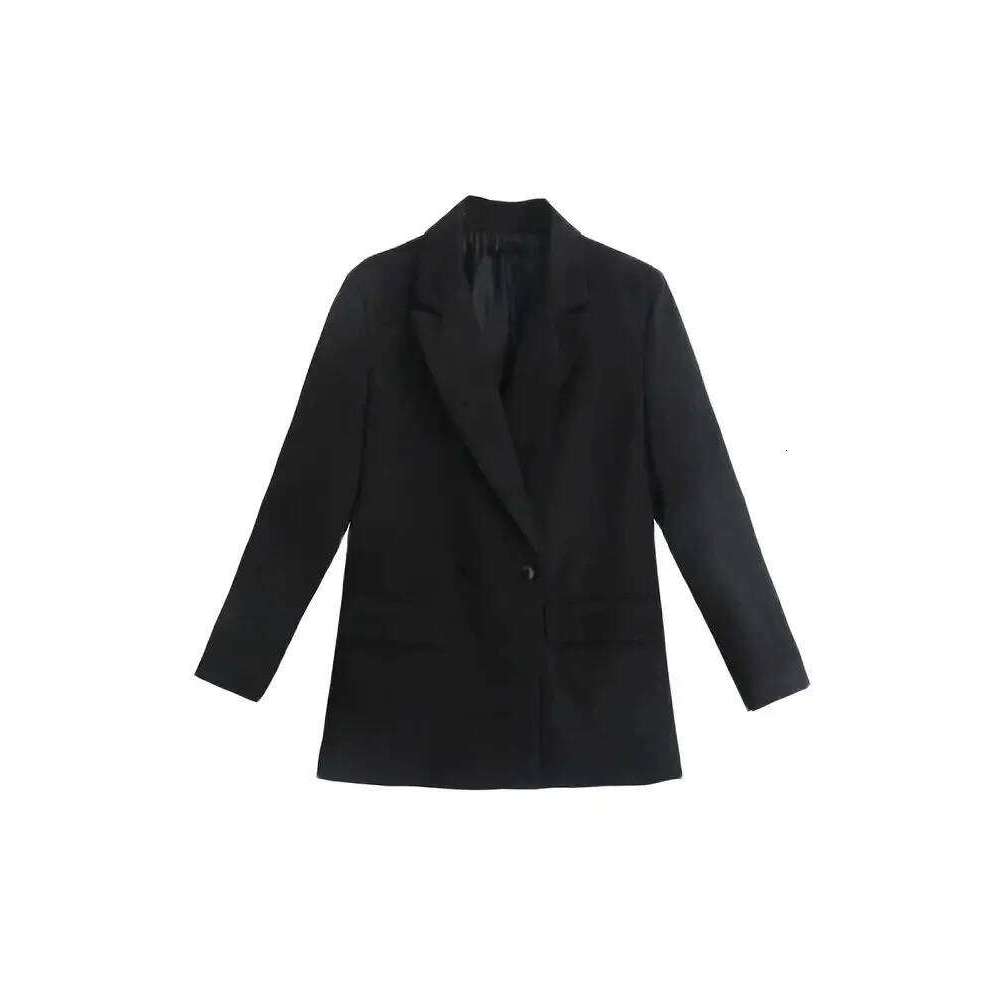 TRZA Women Fashion Double Breasted Loose Fitting Blazer Coat Vintage Long Sleeve Pockets Female Outerwear Chic Veste Femme