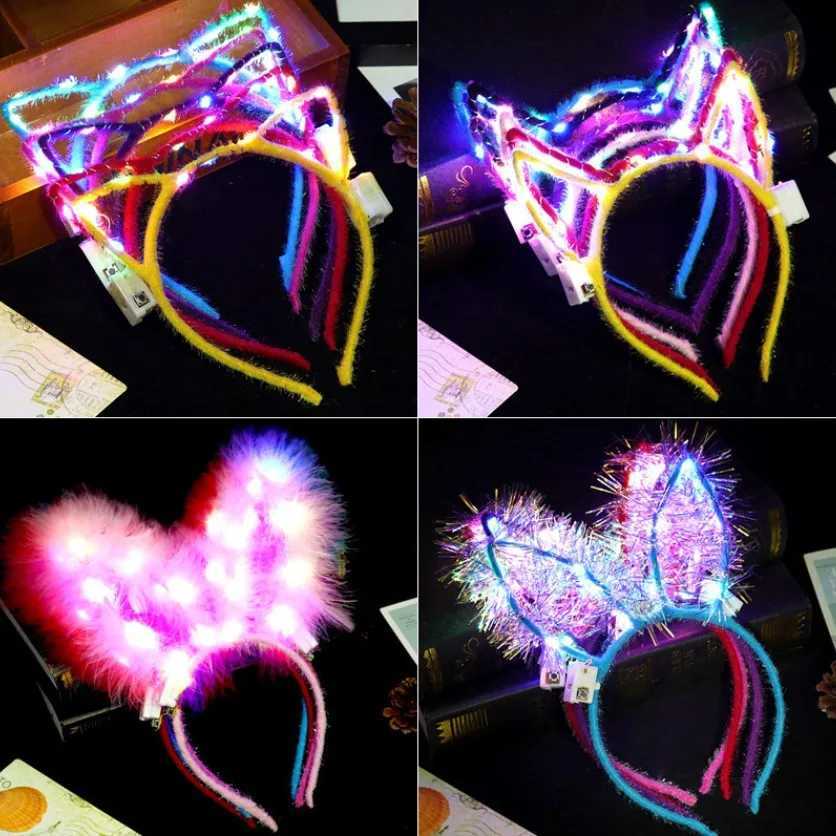 25pcs LED Glow Cat Bunny Ear Horn Hairbands Light Up Flash Headband Women Girl LED Neon Birthday Wedding Party Supplies W250528