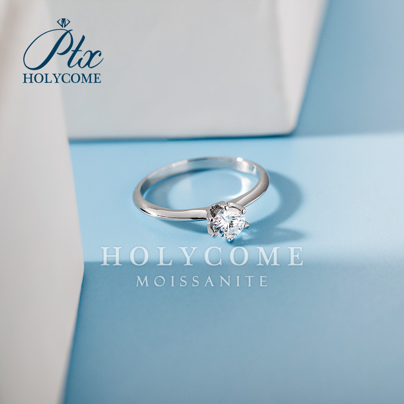 Classic Six Claw 0.5CT Moissanite Ring S925 Sterling Silver 18-karat Gold Plated D Color VVS Moissanite Diamond Ring Recommended Style for Women