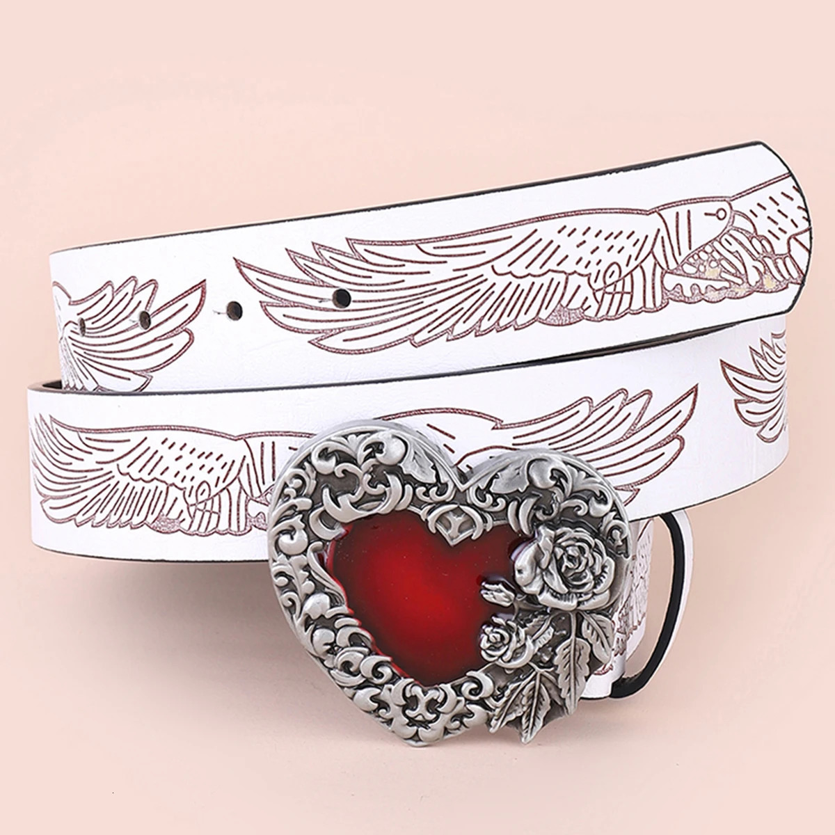 Cool Fashion Leather Belt Red Heart Love Hurts n Punk Rock Waistband Women Men Decorative belts Jeans Hip Hop Girdle 250520