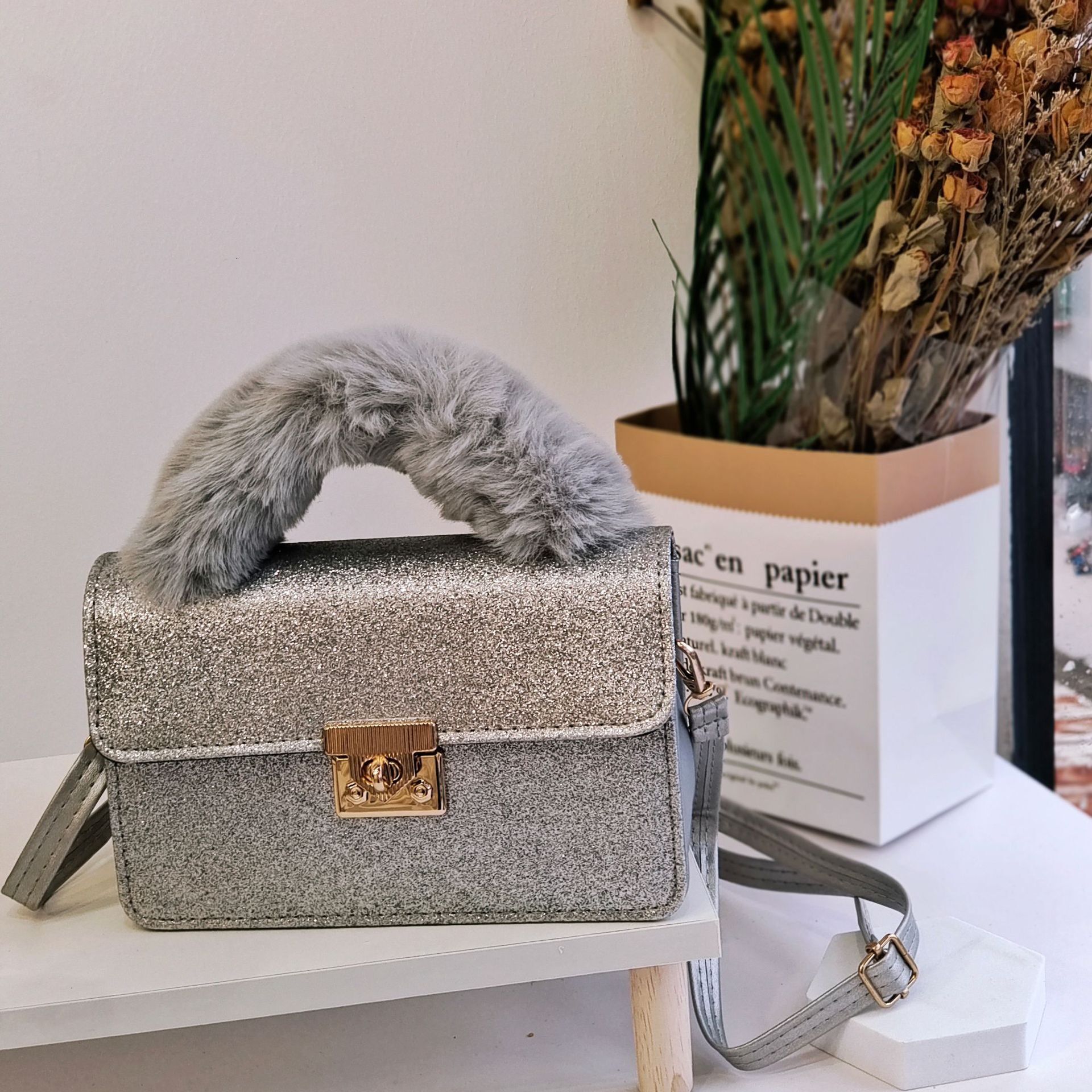 High quality brand, high-quality new style, free designer bag, fashionable sequin bag, plush handbag, texture crossbody bag, brand new free designer b