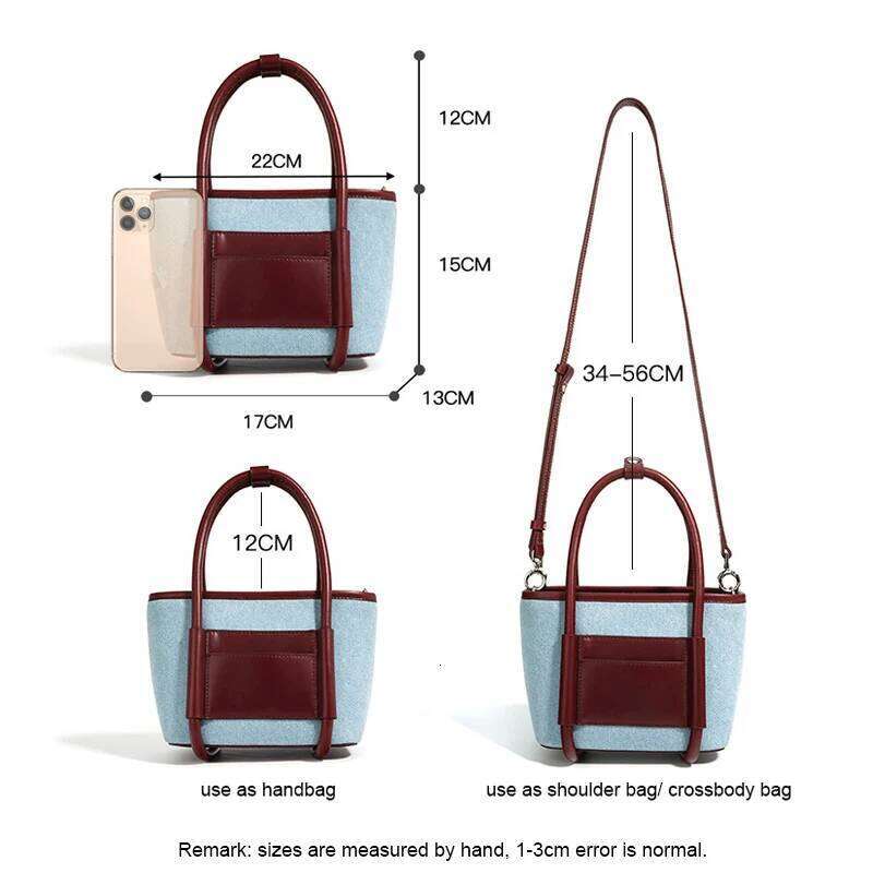 2024 New Women Bag Lady Summer Mini Basket Handbag Tote Female Denim Fabric With Genuine Leather Cross-Body Shoulder Messenger
