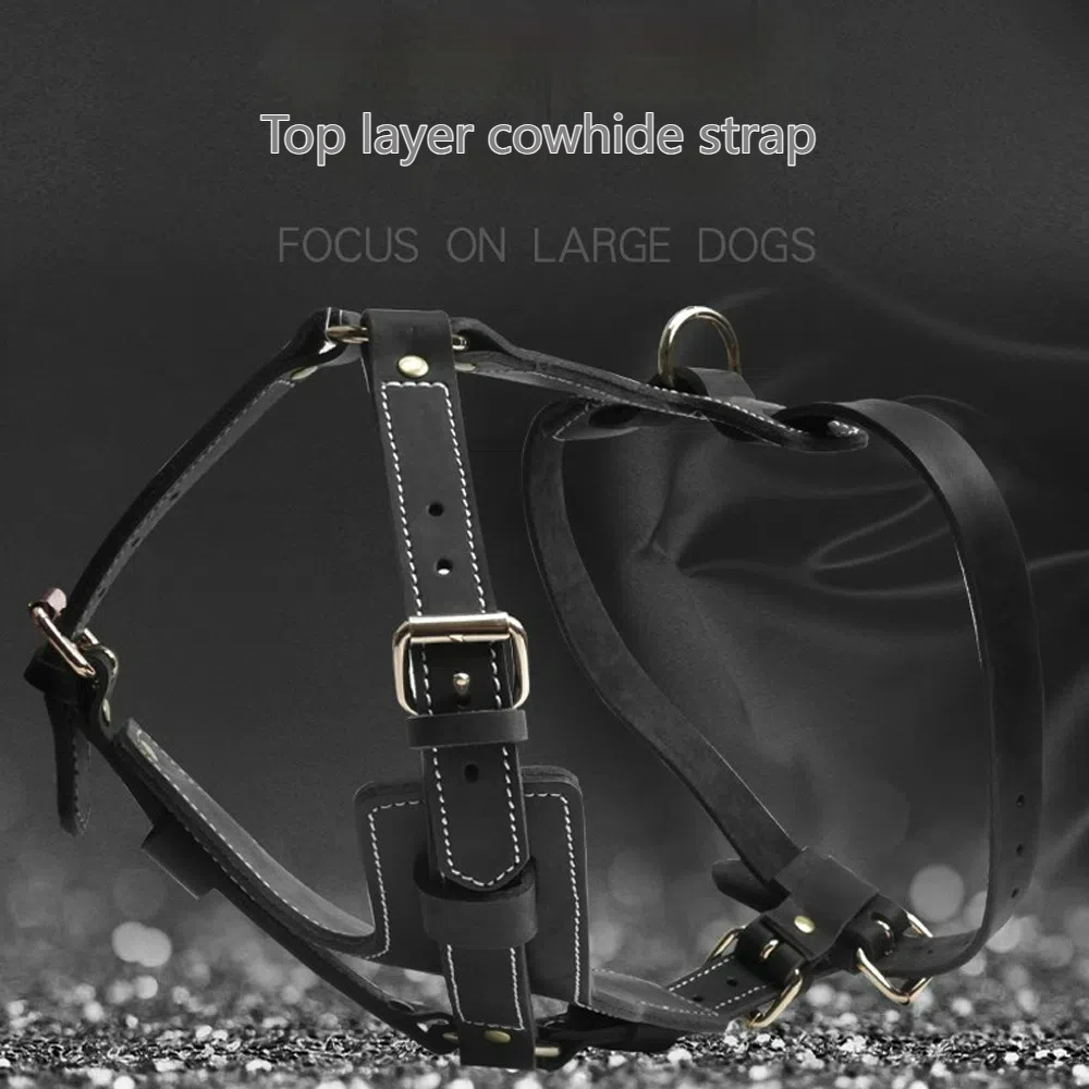 Pet Harness Leather Harness Black Cowhide Harness Suitable for German Shepherd Dog Design