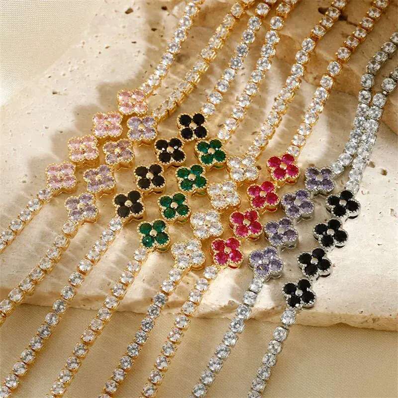 fashion INS personalized zircon bracelet simple lucky flower necklace