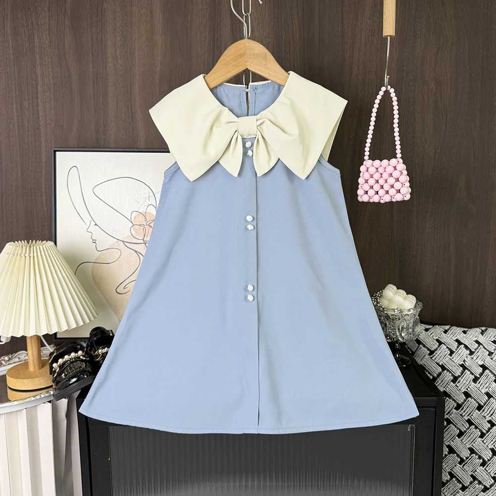 Korean Version Black Sleeveless Kids Clothes Summer New Bow Decoration Girls Dress Birthday Party Princess Dresses 2-7 Years Old X250528