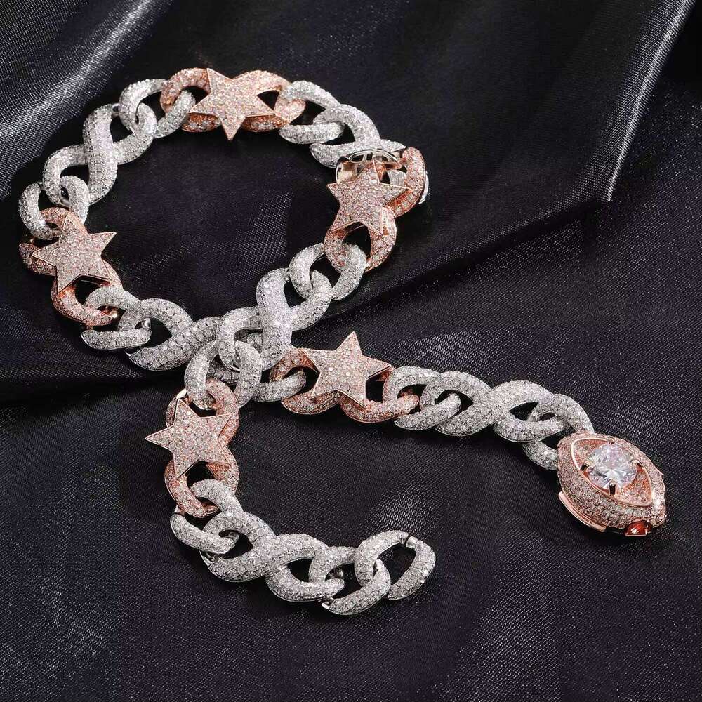 Hip Hop Sterling Sier VVS Moissanite NecklaceLINK Necklace Iced Out Miami Cuban Men's Double Sided LINK Chain