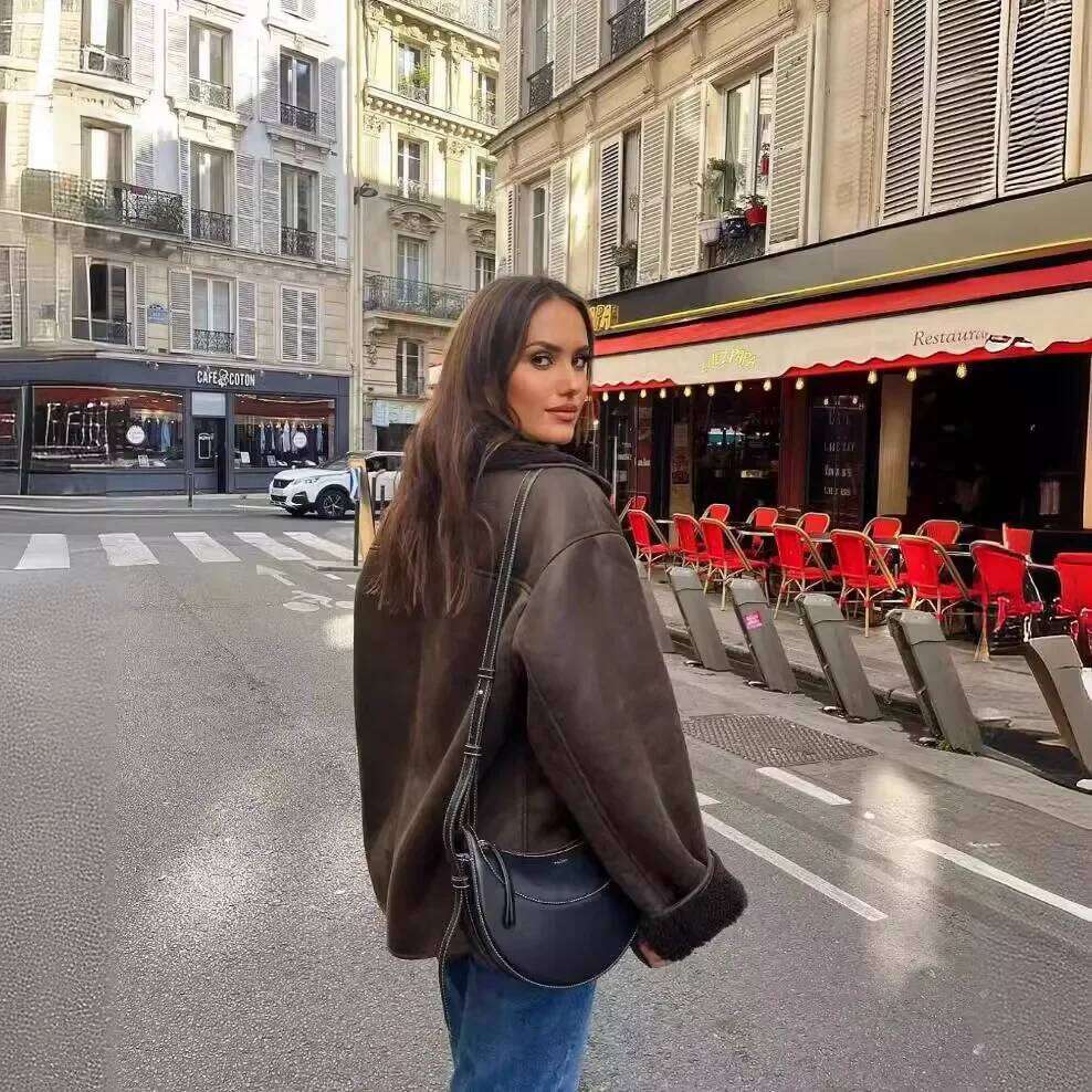 Double-Sided Lamb Collar Leather And Fur Integrated Jacket Winter Thickened Women's Loose Fit Outerwear Cross-Border