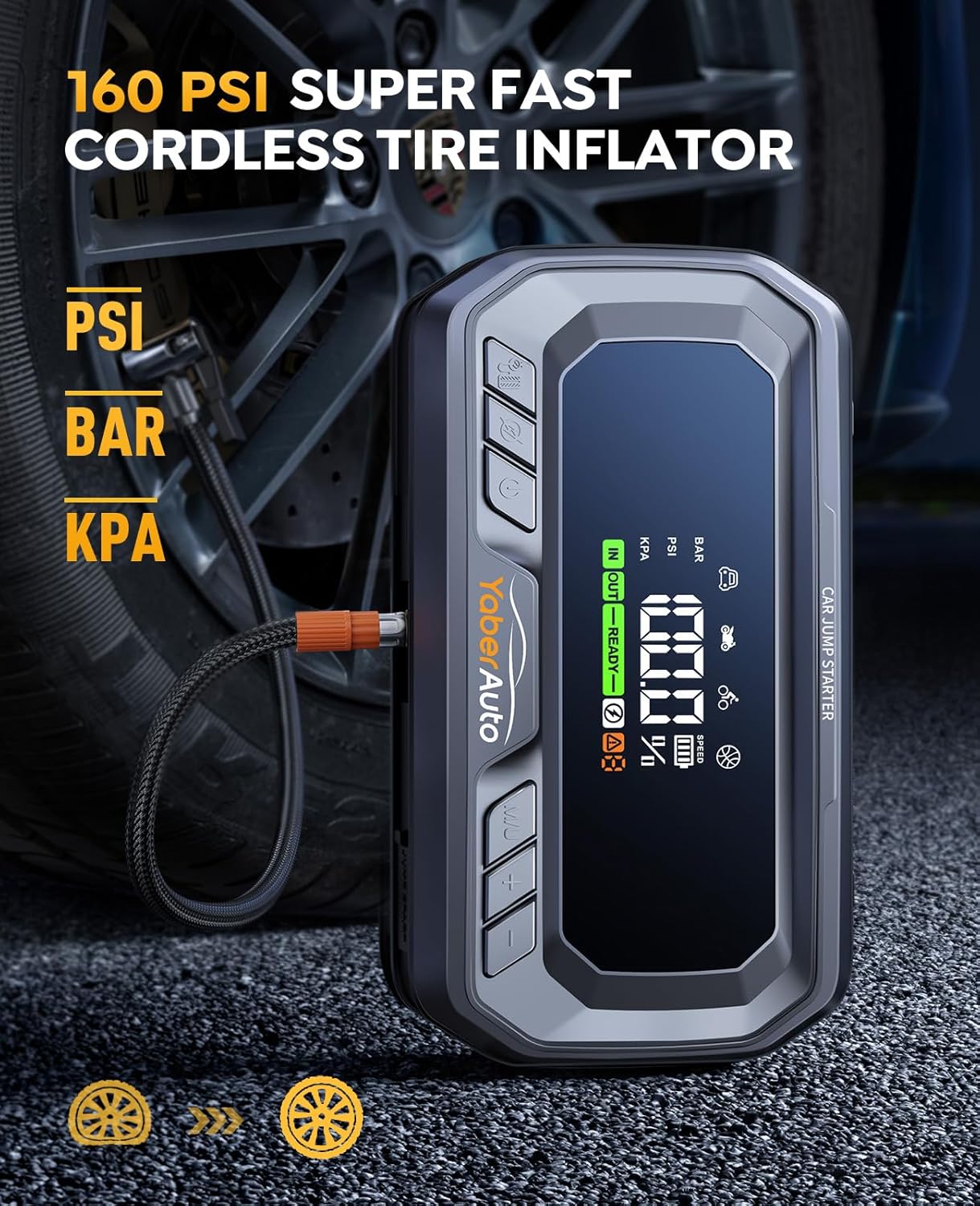 10-in-1 Jump Starter with Air Compressor 160PSI 65W Charging, Portable Car Battery Jump Starter (12L Diesel) Jump Box Car Battery Jumper Starter Porta