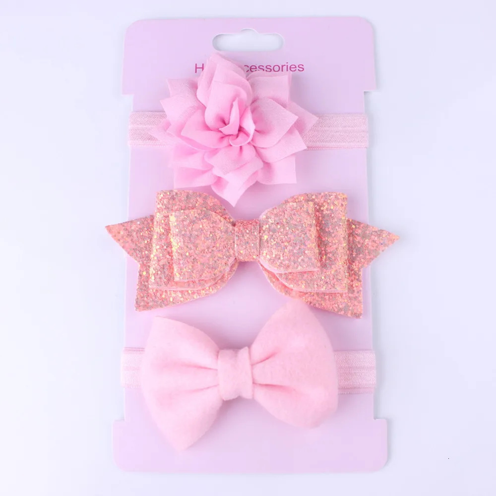 3PCS Baby Girls Glitter Bow Headband Set with Floral Elastic Hairband - Adorable Hair Accessories for Little Ones One Size 250528