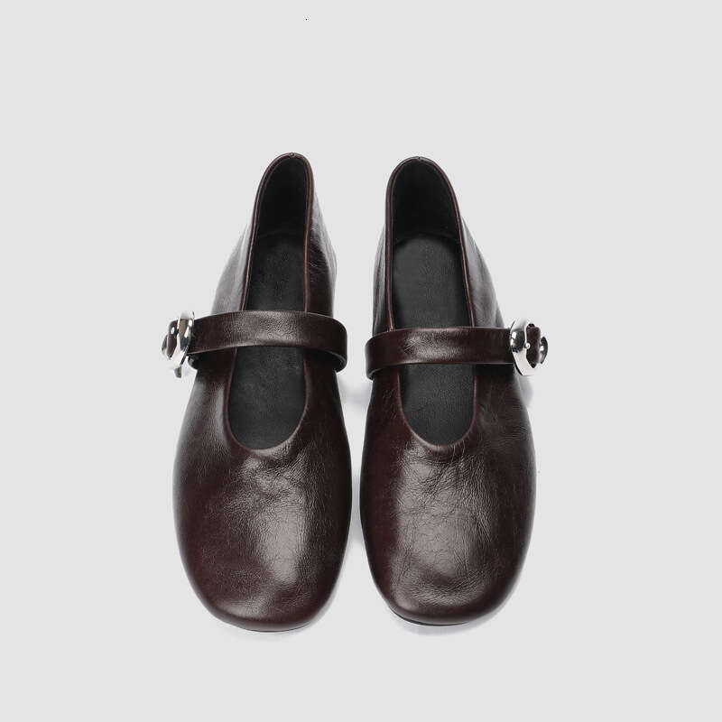 Shallow Mouth Flat Mary Jane for Women, French Style One-Strap Casual Leather Shoes, Fashionable Versatile Ballet Shoes
