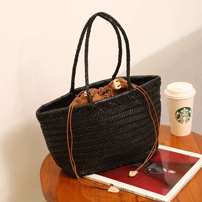 Tote Bag Braided Handbag Dragon Diffusion Same Style French First Layer Cowhide Woven Handbag For Women Ins Genuine Leather Basket Bag Shoulder Bag
